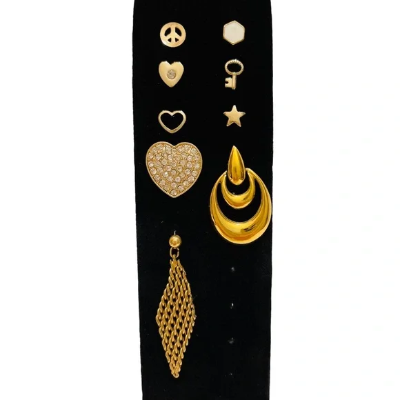 9 pcs Gold Tone Earrings (singles with no pairs) - Picture 1 of 4